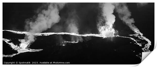 Aerial Panoramic view Icelandic active volcanic molten lava Print by Spotmatik 