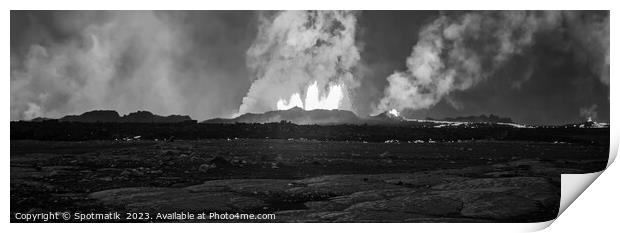 Aerial Panoramic view volcanic lava open fissure Iceland Print by Spotmatik 