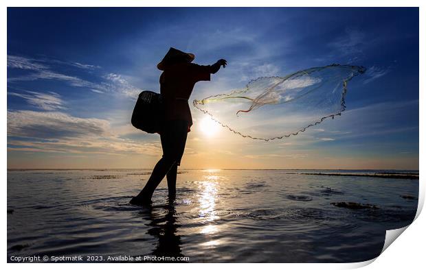 Indian ocean Balinese fisherman at sunrise fishing Indonesia Print by Spotmatik 