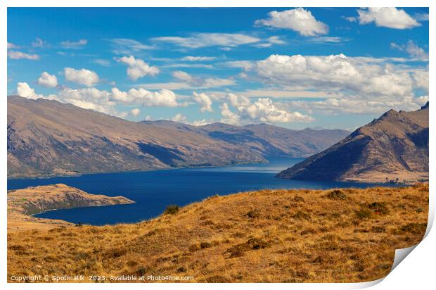Scenic views with lake in remote mountainous landscape Print by Spotmatik 