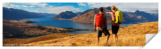 Panorama The Remarkables young adventure couple vacation Print by Spotmatik 