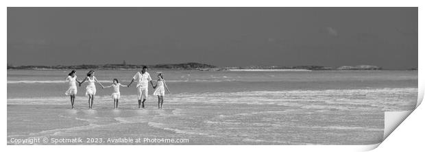 Panorama of mother father with family walking on beach  Print by Spotmatik 