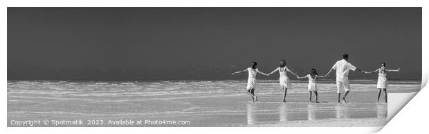 Panorama Healthy Caucasian family together on beach vacation Print by Spotmatik 