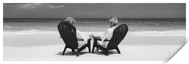 Panoramic senior couple enjoying tranquility on tropical island Print by Spotmatik 