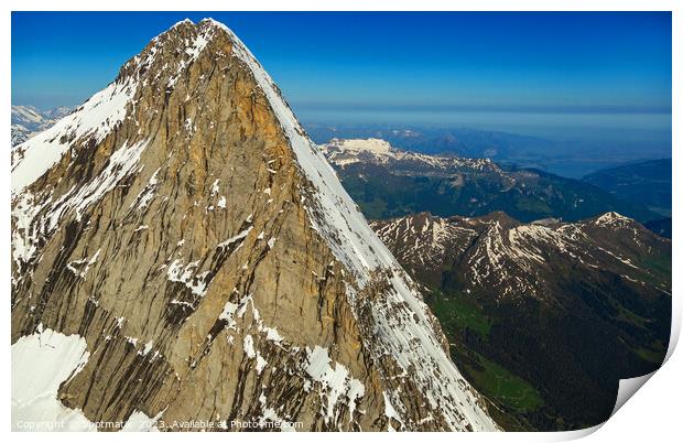 Aerial view of Switzerland mountain Peak Jungfrau Print by Spotmatik 