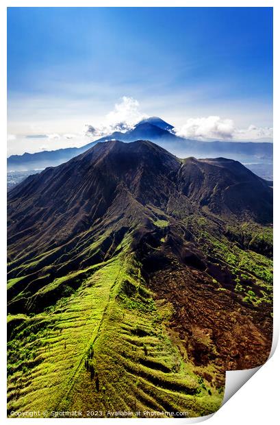 Aerial Mt Batur Mt Abang Volcano Bali Indonesia Print by Spotmatik 