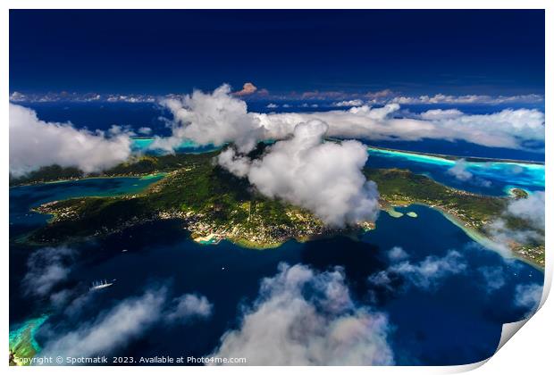 Aerial Bora Bora a luxury Tahitian Pacific Island  Print by Spotmatik 