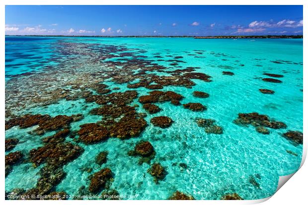 Aerial of Bora Bora tropical Island French Polynesia  Print by Spotmatik 