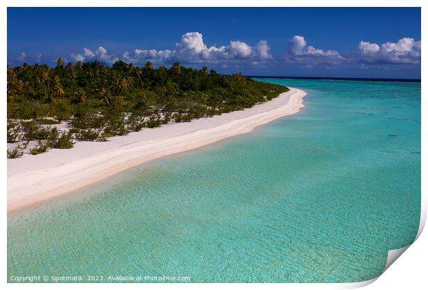 Aerial Bora Bora Island turquoise lagoon tropical beach Print by Spotmatik 