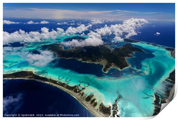 Aerial Mt Otemanu Mt Pahia mountain Bora Bora  Print by Spotmatik 