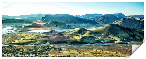 Aerial Panoramic of Icelandic volcanic region glacial meltwater  Print by Spotmatik 