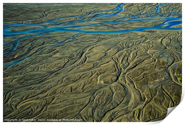 Aerial of Icelandic glacial meltwater volcanic region Europe Print by Spotmatik 