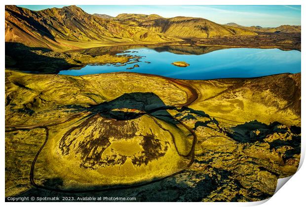 Aerial Icelandic view of Landmannalaugar dormant volcano Print by Spotmatik 