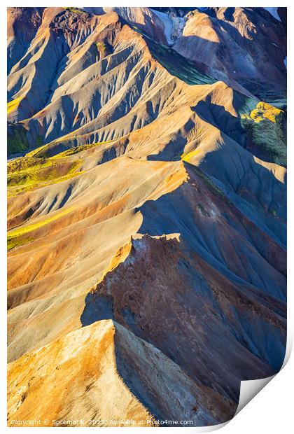 Aerial of Icelandic Landmannalaugar mineral rich volcanic Print by Spotmatik 