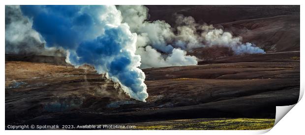 Aerial panorama hot steam and gases geothermal activity  Print by Spotmatik 