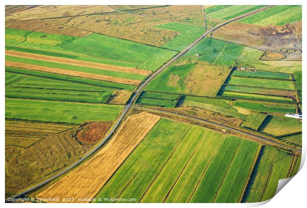 Aerial view of Icelandic agricultural farming crops Europe Print by Spotmatik 