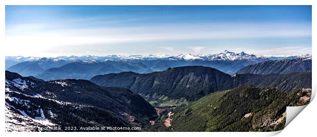 Aerial Panorama of snow covered mountains Vancouver Canada Print by Spotmatik 