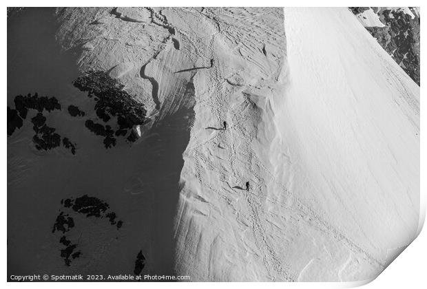 Aerial Switzerland mountain team climbing snow face Europe Print by Spotmatik 