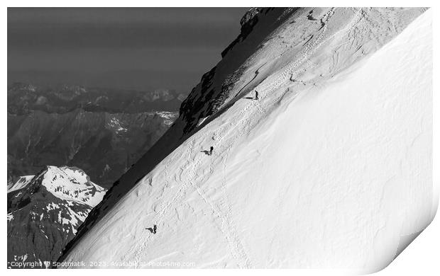 Aerial Switzerland mountain team climbing snow face Europe Print by Spotmatik 