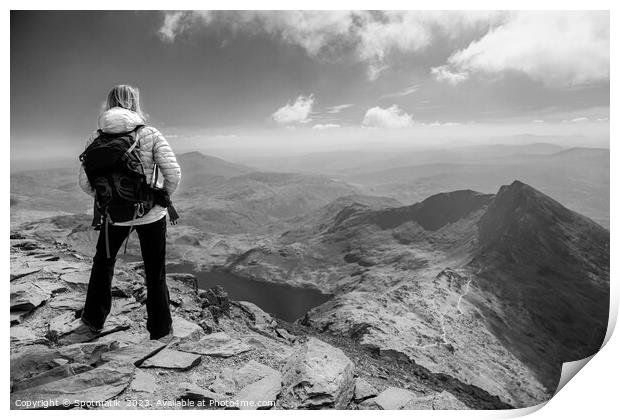 Snowdonia Wales Caucasian young female hiker outdoor Print by Spotmatik 