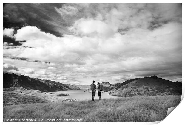 New Zealand adventure couple hiking The Remarkables Otago Print by Spotmatik 