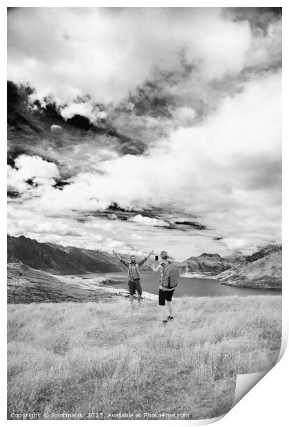 Queenstown girl taking smart phone picture New Zealand  Print by Spotmatik 