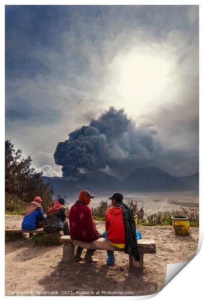 People viewing volcanic activity Mt Bromo Java Indonesian Print by Spotmatik 