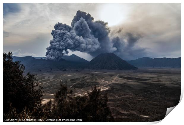 Indonesia ash cloud from active Mount Bromo volcano  Print by Spotmatik 