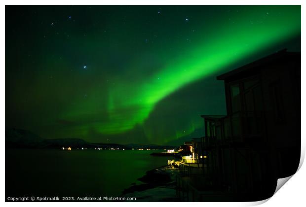 Northern Lights display in sky Arctic Circle Norway Print by Spotmatik 
