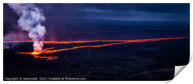 Aerial Panoramic Iceland  molten lava flowing from fissure  Print by Spotmatik 