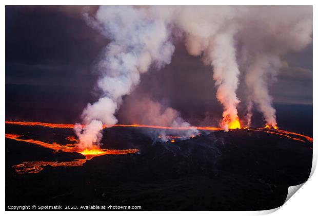 Aerial Iceland active molten lava flowing from fissures  Print by Spotmatik 