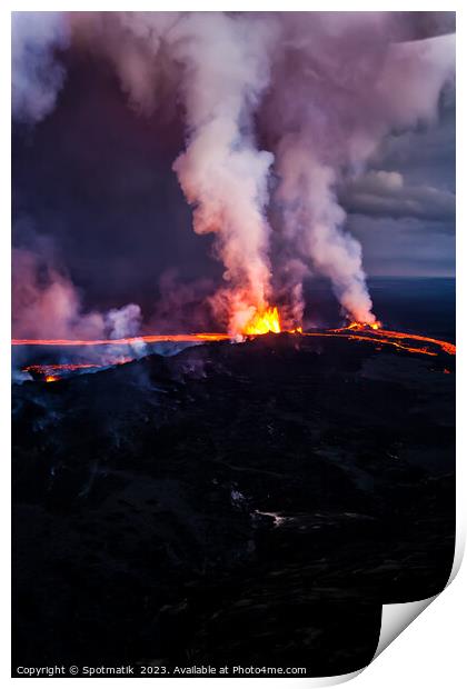 Aerial view of Icelandic active volcanic lava field  Print by Spotmatik 