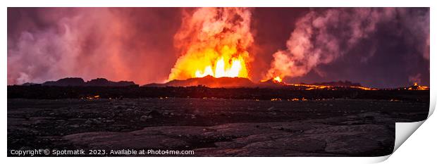 Aerial Panoramic view volcanic lava open fissure Iceland Print by Spotmatik 