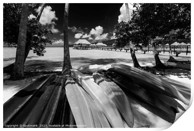 Bora Bora canoe boats Overwater Bungalows luxury resort  Print by Spotmatik 