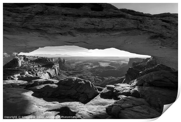 View of the rising sun Mesa sandstone Arch  Print by Spotmatik 