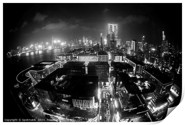 Hong Kong illuminated city traffic and skyscrapers downtown  Print by Spotmatik 