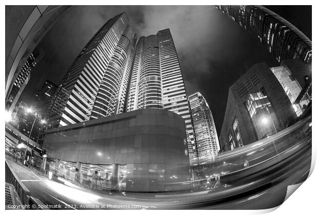Hong Kong illuminated city traffic downtown Kowloon Asia Print by Spotmatik 