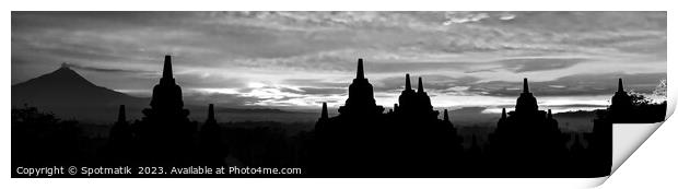 Panorama sunrise Borobudur religious temple at sunrise Indonesia Print by Spotmatik 