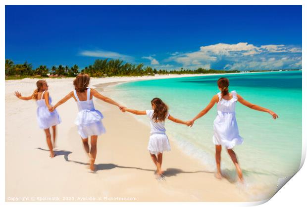 Happy Caucasian family in white walking holding hands  Print by Spotmatik 