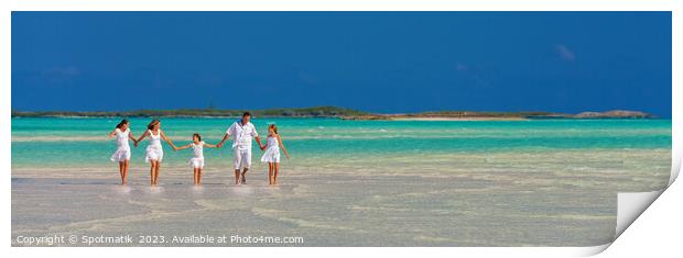 Panorama of mother father with family walking on beach  Print by Spotmatik 
