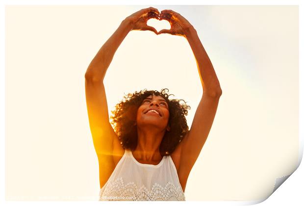 Afro American girl showing heart sign with hands Print by Spotmatik 