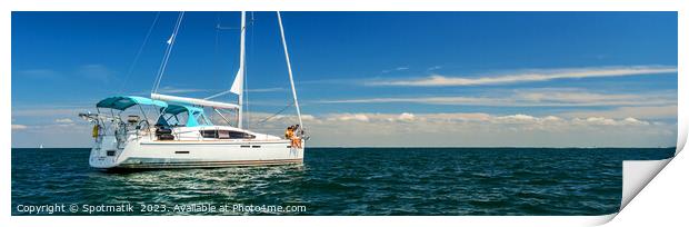 Panoramic Luxury yacht sailing in tropical seas on vacation Print by Spotmatik 
