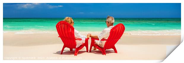 Panoramic senior couple enjoying tranquility on tropical island Print by Spotmatik 