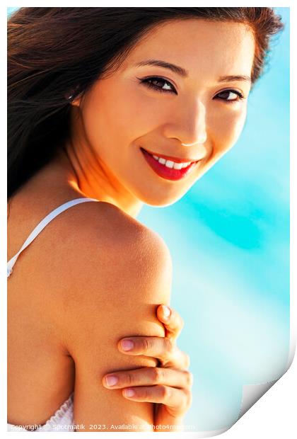 Portrait of smiling Asian girl on relaxing vacation Print by Spotmatik 