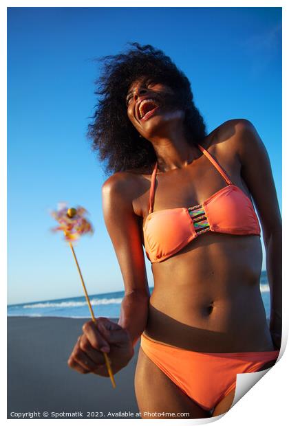 Young African American female having fun on beach Print by Spotmatik 