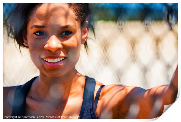 Afro American female smiling after healthy outdoor exercise Print by Spotmatik 