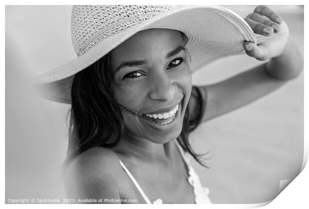 Portrait of smiling African American girl wearing hat Print by Spotmatik 