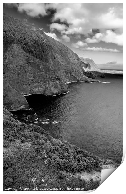 Aerial remote wild volcanic coastline of Molokai USA Print by Spotmatik 