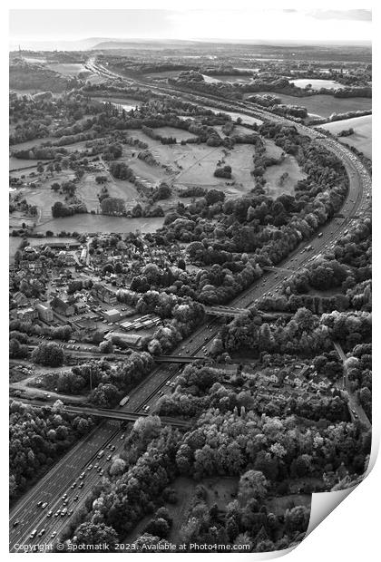 Aerial view sunset over London orbital motorway M25 Print by Spotmatik 