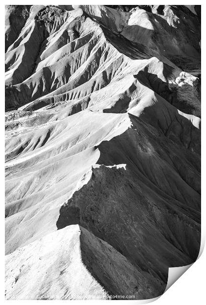 Aerial of Icelandic Landmannalaugar mineral rich volcano Print by Spotmatik 